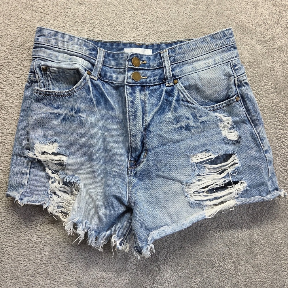 Petra 153 Shorts Womens 9 Blue Cuttoffs High Rise Destroyed Frayed Hem Denim